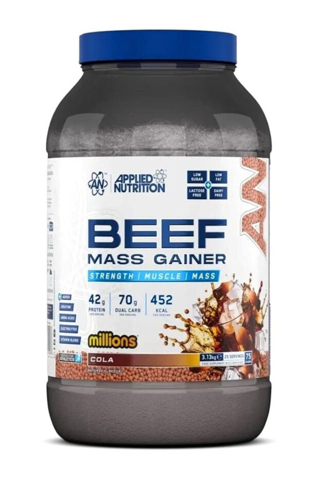 Beef Mass Gainer Protein Powder – 42g Beef Protein Isolate, (3.13kg – 25 Servings) (Cola Millions) Lactose Free, Low Sugar