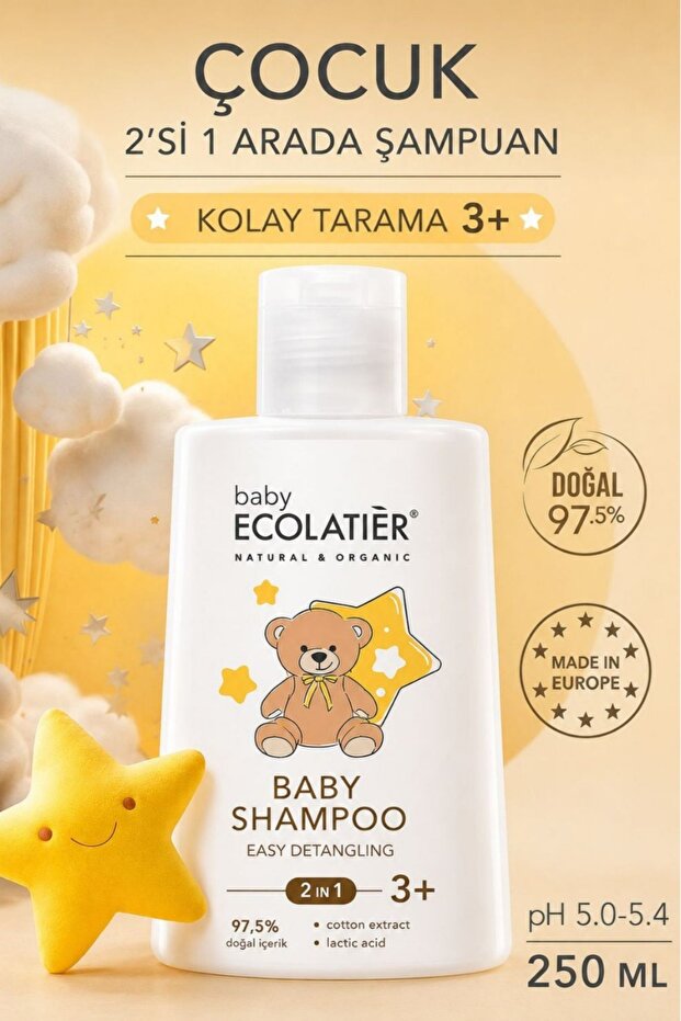 2-in-1 Easy Comb Baby and Children's Shampoo with Organic Ingredients Ages 3+ 250 ml