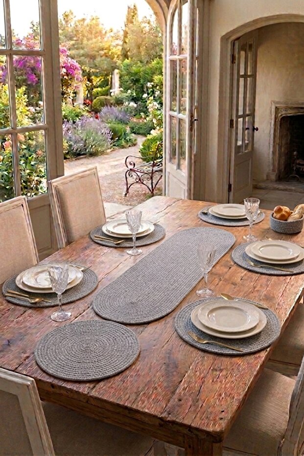 8 Piece Luxury American Serving Set 6 Plates 1 Bread Basket 1 Runner Sewn Non-Removable Kitchen Organizer Organizer Gift