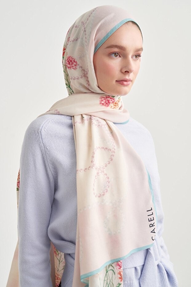 Roselle Pattern Norena Wool Shawl Powder
