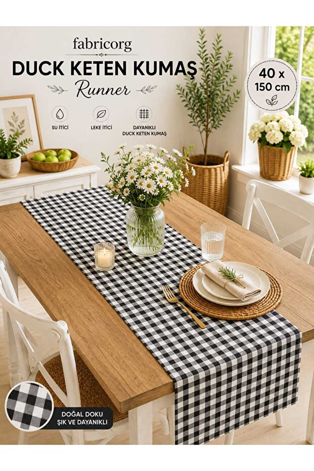 Plaid Panama Duck Cloth Decorative Runner (40X150 cm) V-02