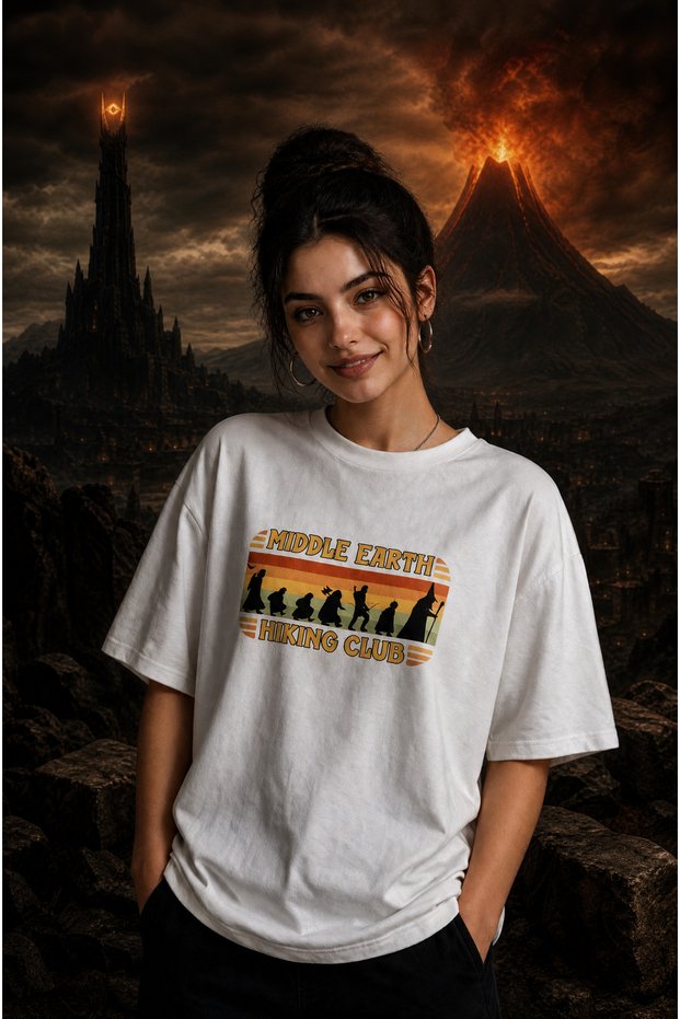Middle Earth Lord of the Rings Printed Unisex Oversize 24/1 100% Cotton T-Shirt