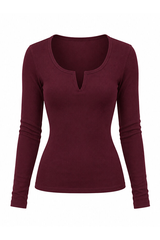 Plum long sleeve drop neck blouse