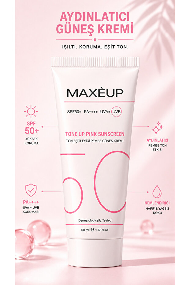 Spf 50+ Tone Equalizing Pink Sunscreen | Hyaluronic Acid | Enlightening | Color Equalizer | 50 ml
