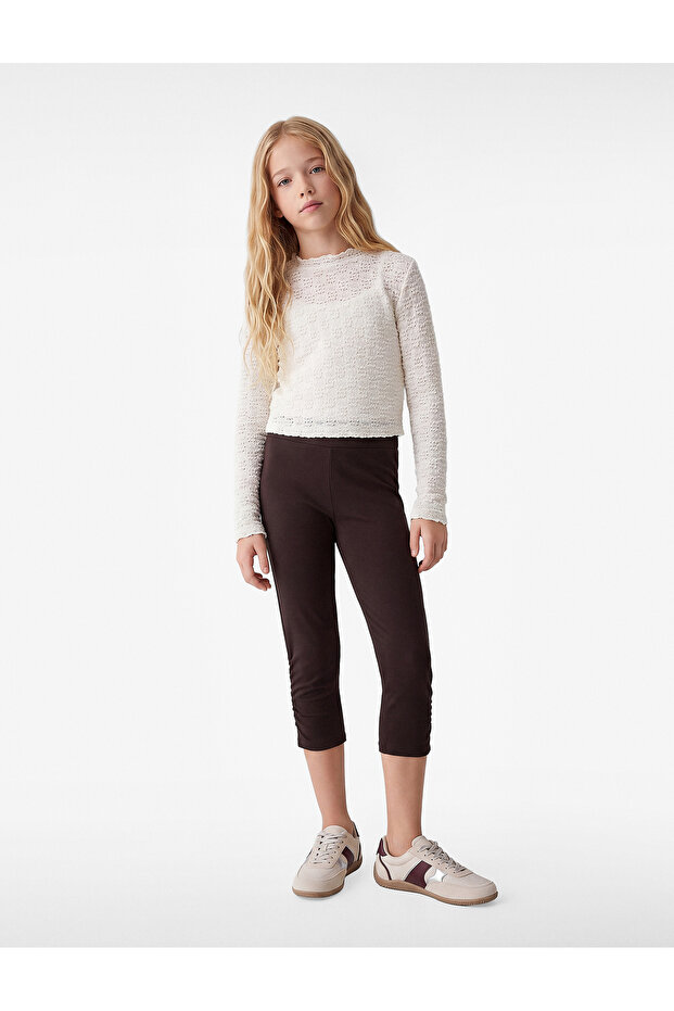 Elastic Waist Drawstring Cotton Ribbed Below-Knee Leggings