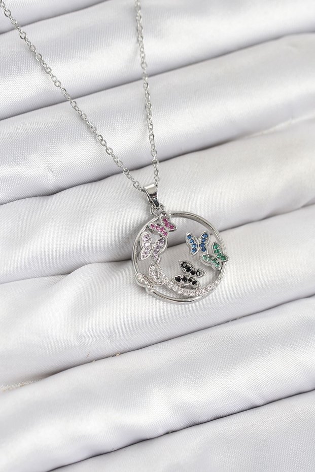 316L Steel Chain Silver Color Zircon Stone Butterfly Women's Necklace