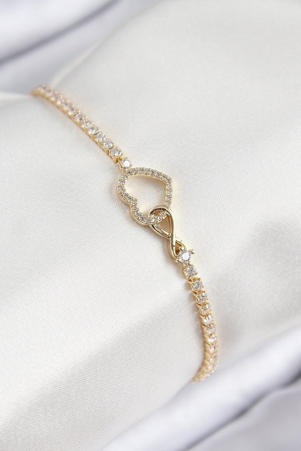 Brass Zircon Stone Infinity Heart Model Gold Color Women's Bracelet