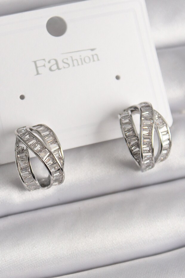 Brass Silver Color Zircon Stone Knot Ring Model Women's Earrings