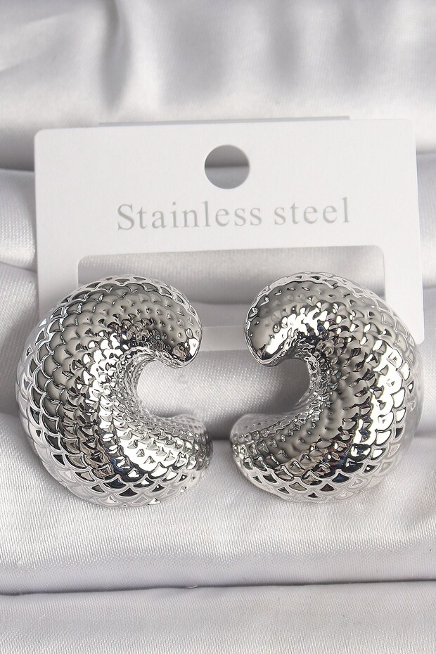 Brass Silver Color Snake Back Embroidered Half Hoop Model Women's Earrings