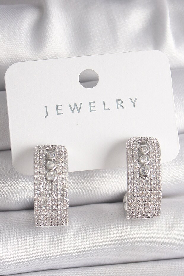 Brass Silver Color Zircon Stone Hoop Messika Model Women's Earrings