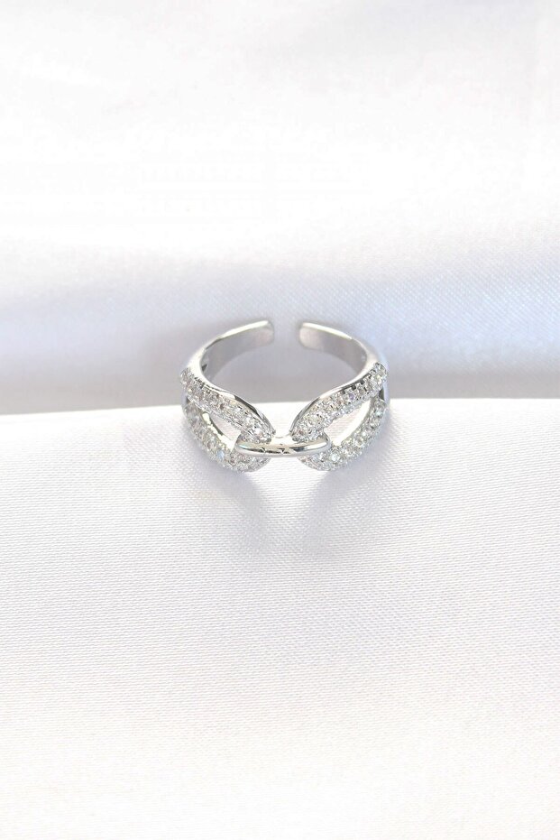 Silver Color Adjustable Ring with Zircon Stone