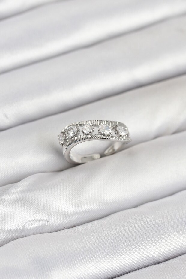 Brass Silver Color Zircon Stone Women's Ring