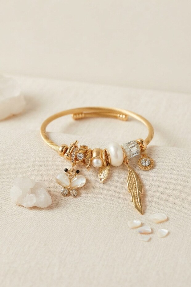 Butterfly Model Gold Color White Charm Bracelet