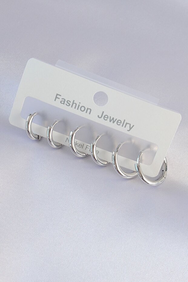 Brass Silver Color Oval Earring Set