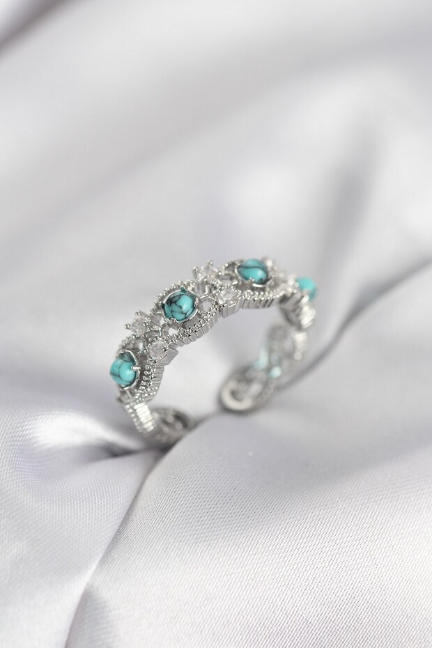 Blue Stone Silver Color Vintage Women's Ring