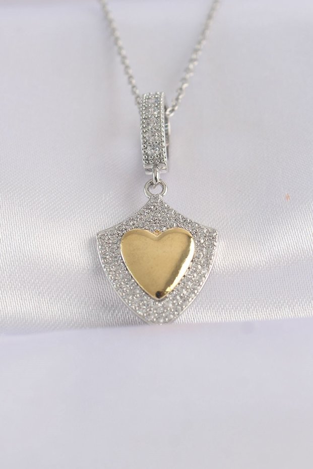 316L Steel Chain Silver Color Zircon Stone Design Gold Color Heart Necklace