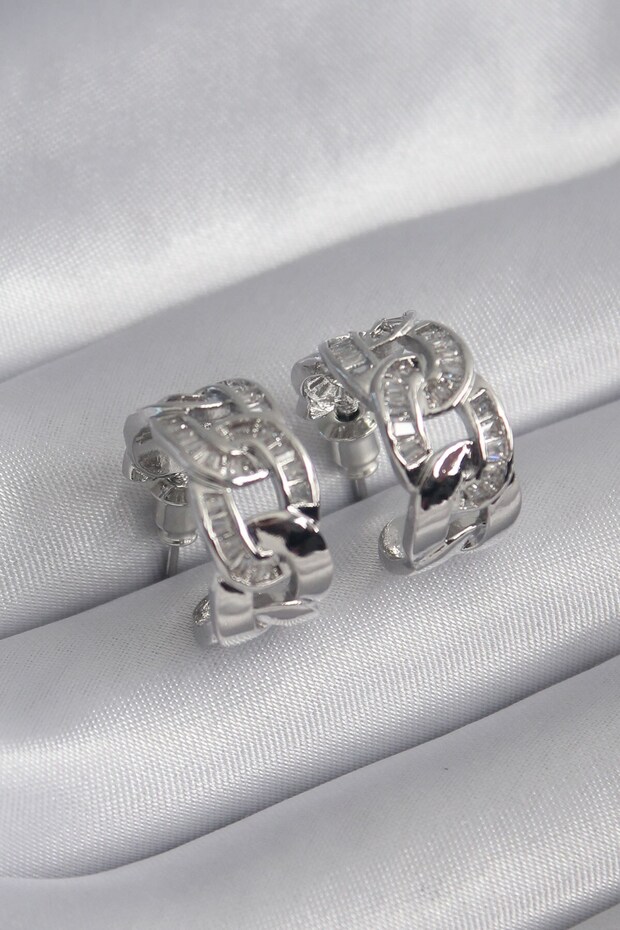Brass Silver Color Zircon Stone Chain Model Women's Earrings