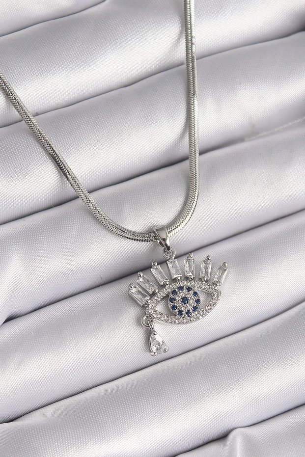 316l steel silver color italian chain zircon stone eye model women necklace