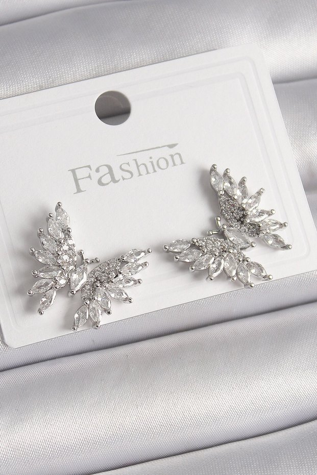 Brass Silver Color Zircon Stone Butterfly Model Women's Earrings