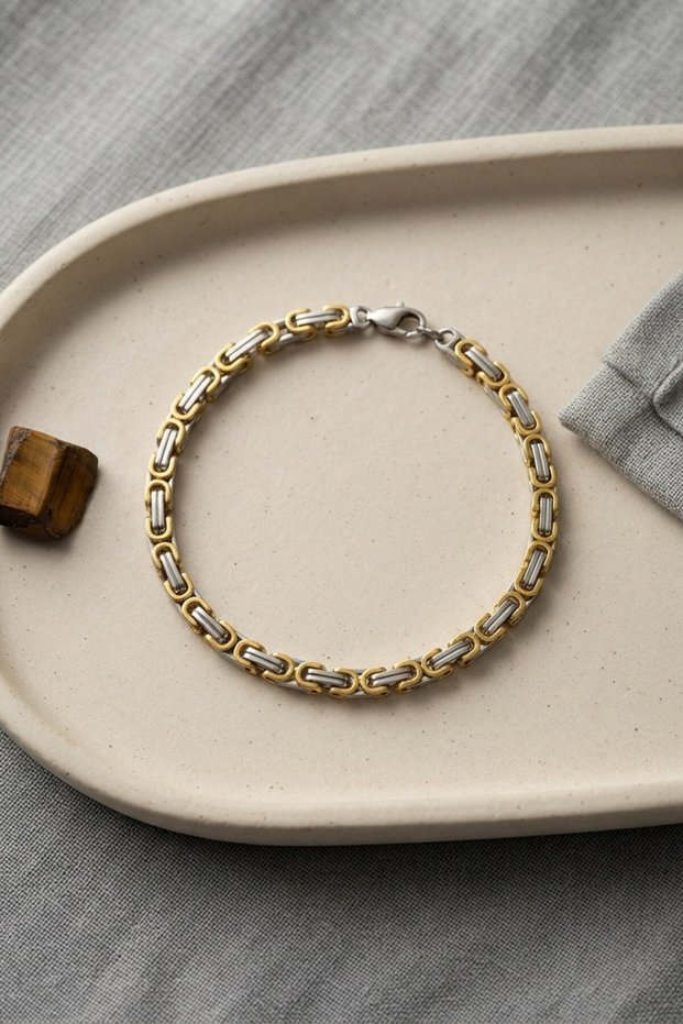 316L Steel Gold and Silver King Chain Model Men's Bracelet