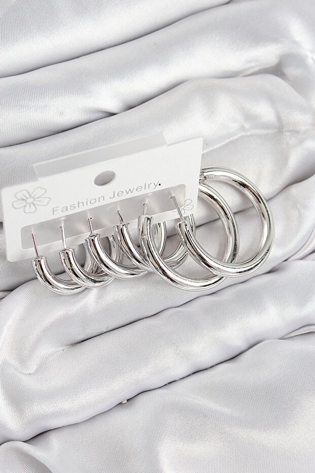 Brass Ring Model Silver Color Women's Set Earrings