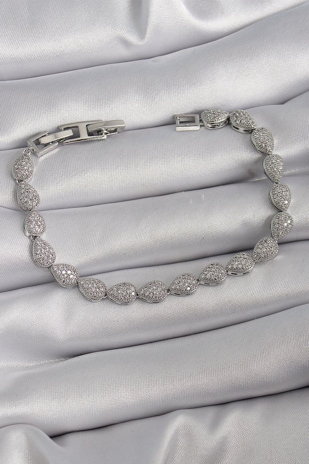Brass Silver Color Zircon Stone Drop Model Vip Series Women's Bracelet