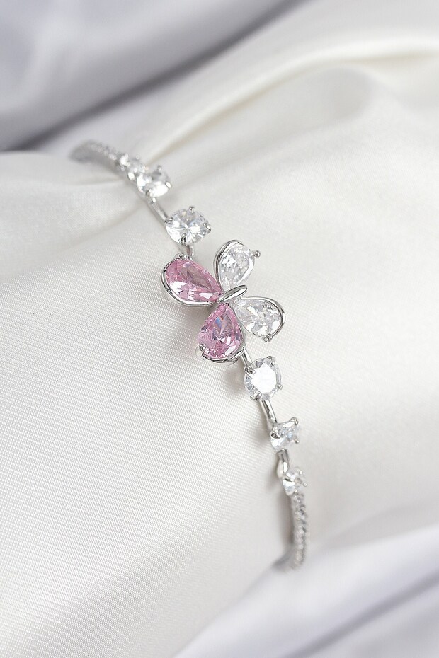 Brass Zircon Stone Butterfly Model Silver Color Women's Bracelet