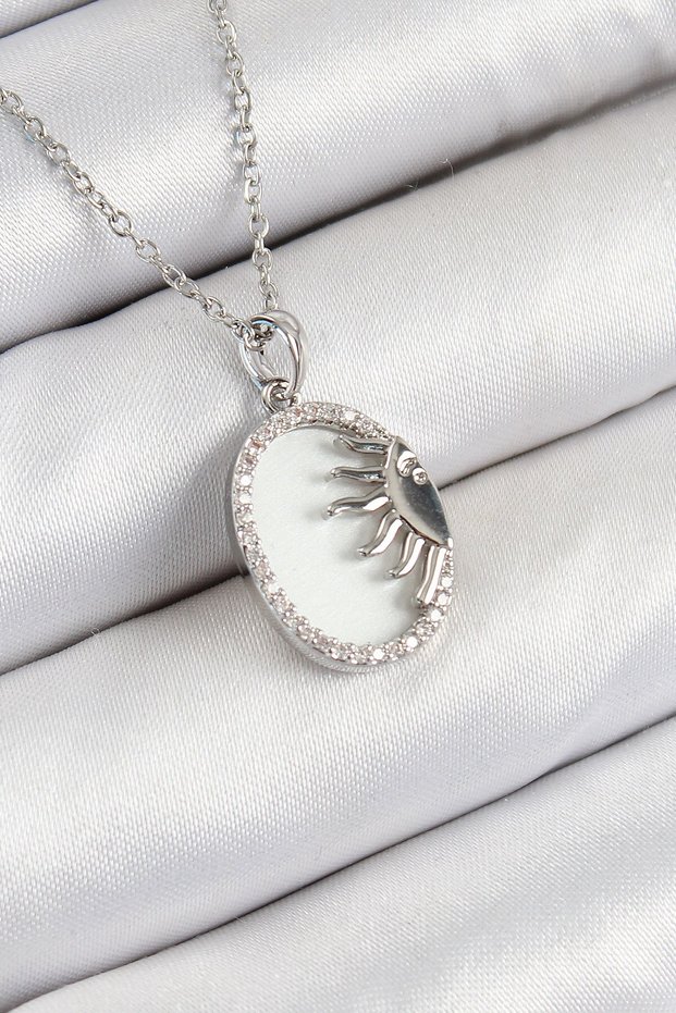 316L Steel Zircon Stone Half Sun Model Silver Color Women's Necklace