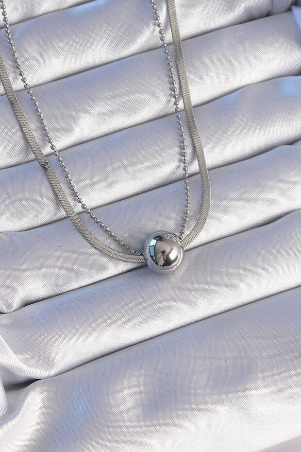 316L Steel Double Chain Silver Color Ball Italian Model Necklace