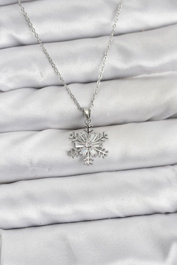 316L Steel Chain Silver Color Snowflake Model Zircon Stone Women's Necklace