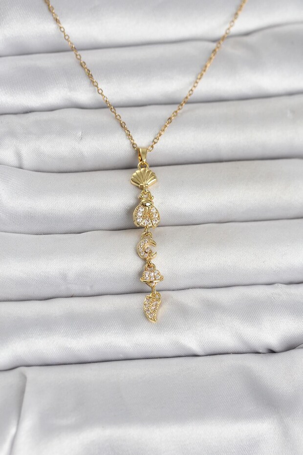 316L Steel Gold Color Sea Themed Y Model Zircon Stone Women's Necklace