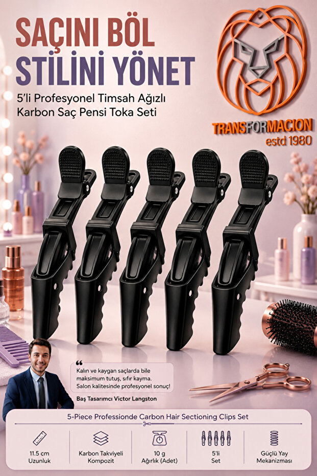 5-Piece Professional Crocodile Mouth Hair Clip Set 5 Pieces Crocodile Design