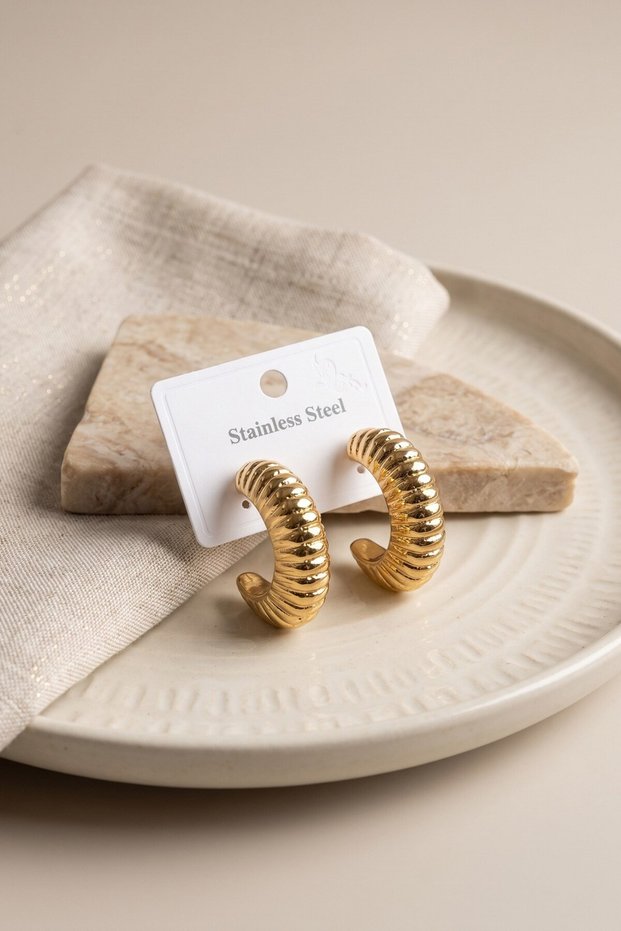 316L Steel Gold Color Curved Croissant Model Earrings