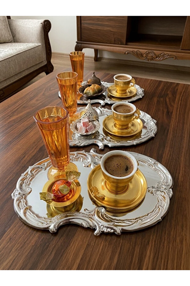 Stainless steel silver 0.5 mm color 3-piece embossed lace pattern artnova presentation tray set