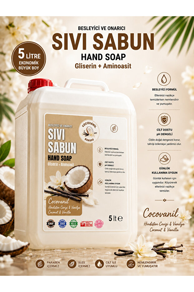 Nourishing and Repairing Liquid Hand Soap 5Lt Economical Size Cocovanil Coconut Scented
