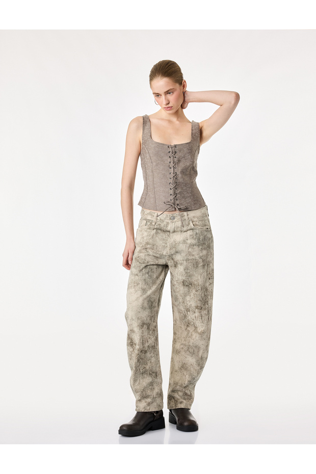 Modal Fabric Slim Fit Tie-Up U-Neck Sleeveless Crop Corset Bustier