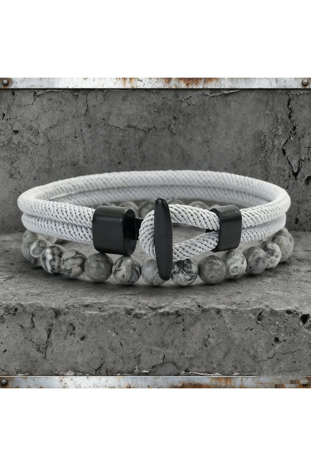Map Noter Stylish 2Pcs Men Bracelet Set 6 Colors Available Hiphop Nautical Wrap Rope Braslet Tiger E