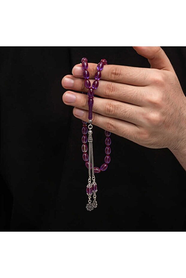 Silver Tassel Clamping Amber Prayer Beads