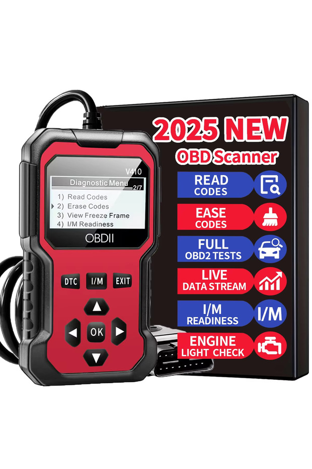 Red OBD2 Scanner Instant Fault Code Reader and Voltage Check | OBDII/CAN Full System Diagnosis | 10