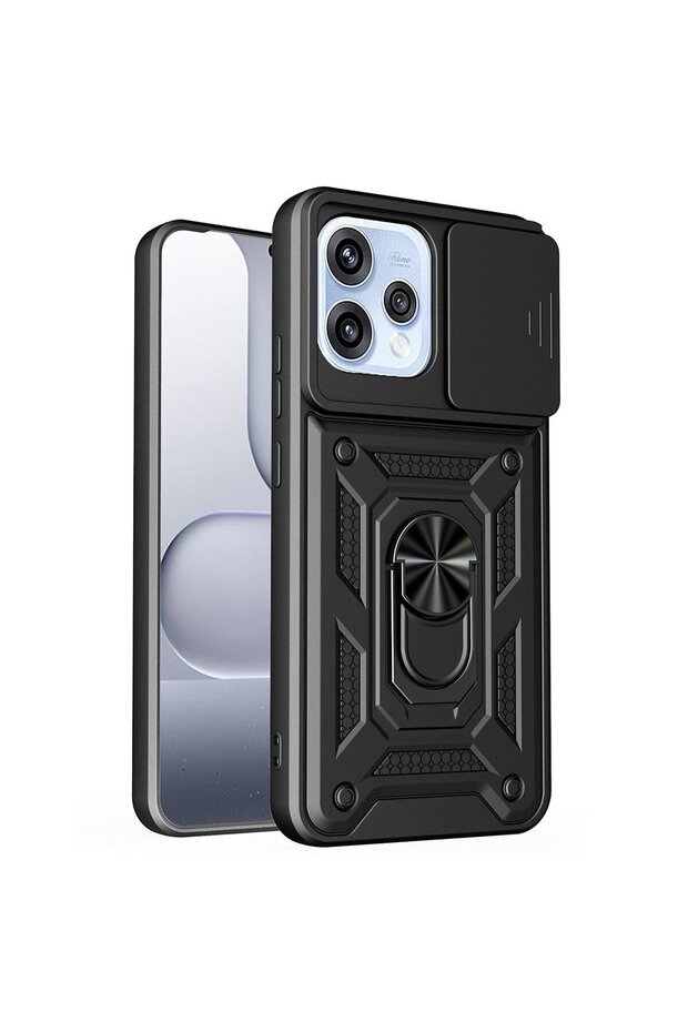 Oppo Reno 15 F 5g Case with Sliding Camera Protection, Ring and Magnetic Tank Cover, Black