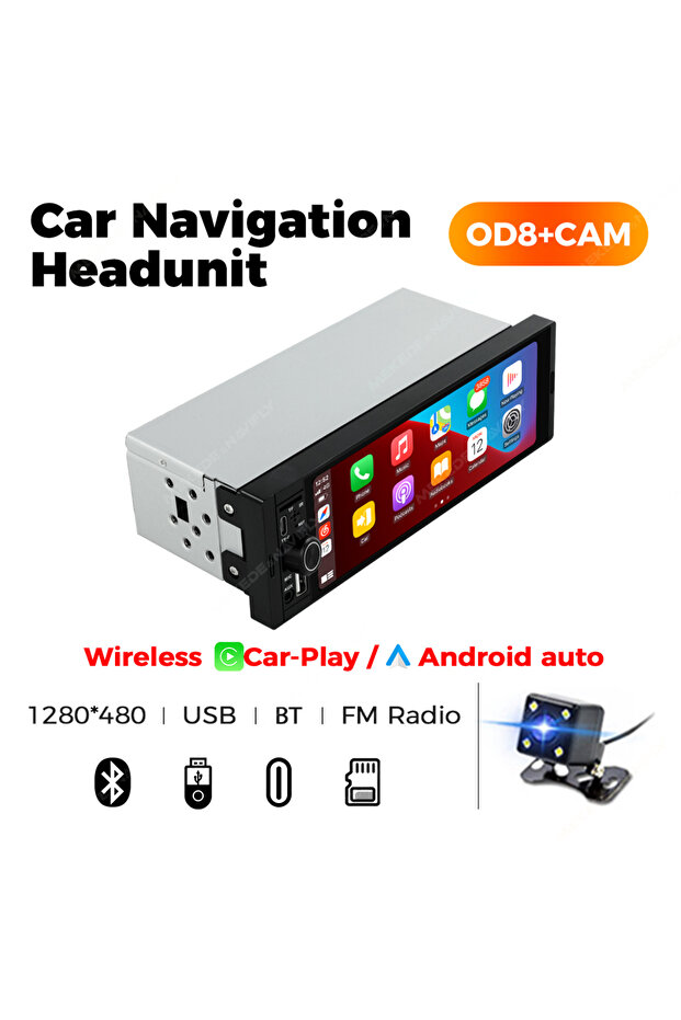 OD8-CAM003 1DIN MP5 شاشة تعمل باللمس 6.86 بوصة راديو سيارة عالمي يدعم Carplay اللاسلكي Android AUTO