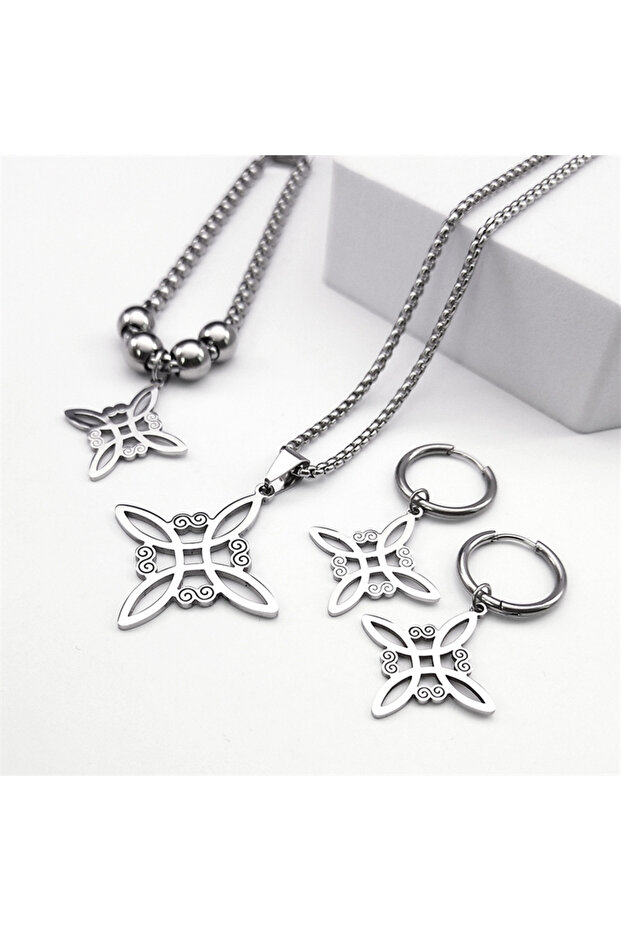 1N 1xiaoE 1xiaoB SR Stainless Steel Jewelry Set Witchcraft Witch Celtic Irish Knot Pendant Necklace
