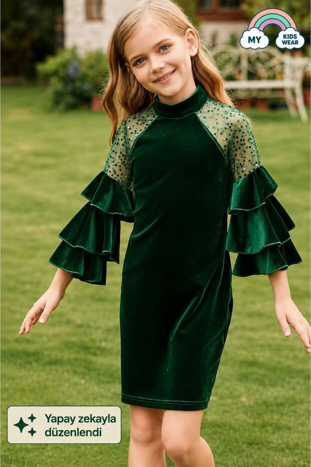 Girls' Velvet Children's Dress for Special Occasions 4-12 Years Old 12108