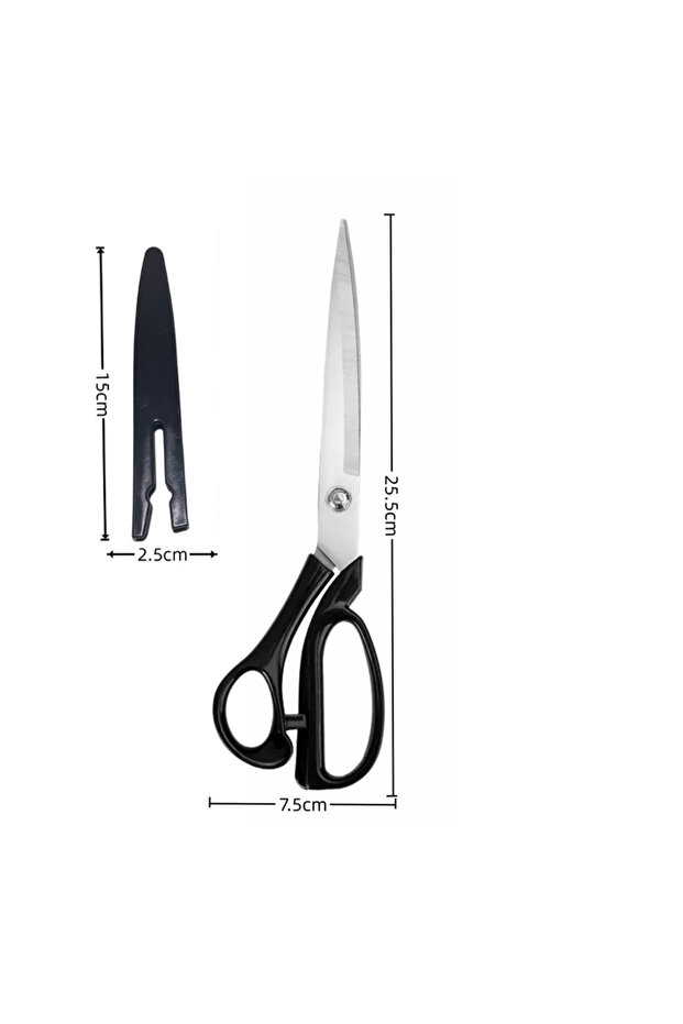 Silvery Pro 10inch Stainless Steel Black Blade Rust Proof Household Sewing Scissors Art Scissors Fab
