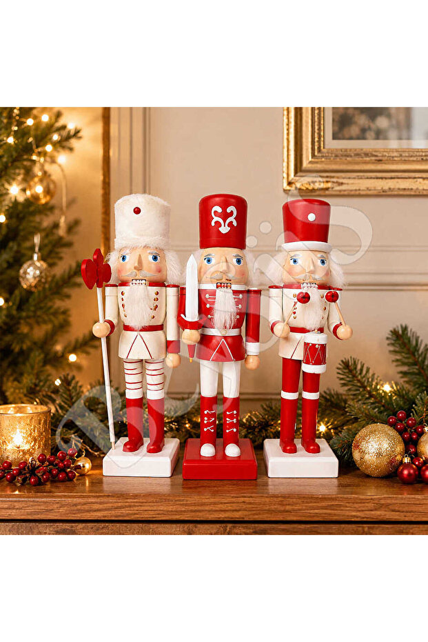 New Year Decoration Original Wooden Nutcracker Set of 3 25 cm