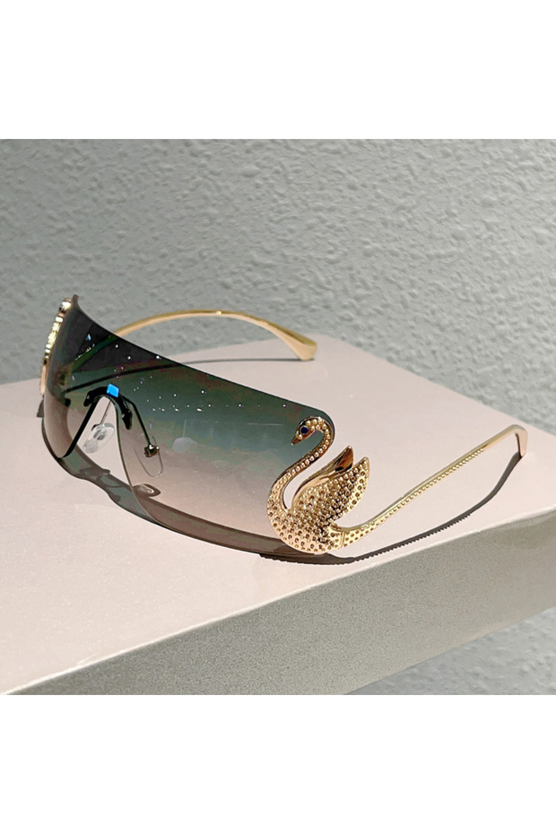 golden green champagne KAMMPT Rimless Y2k Sunglasses Women Fashion Monoblock Gradient Shades 2025 Ne