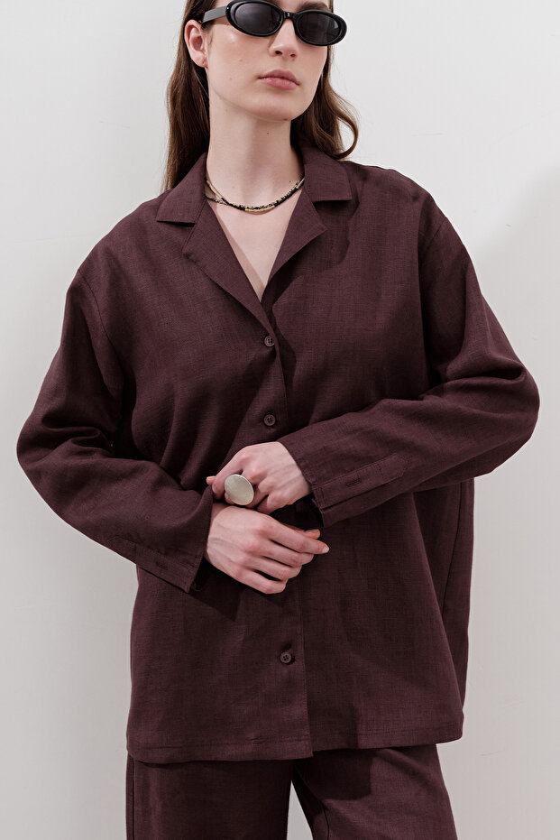 Linen Wide Sleeve Shirt Damson