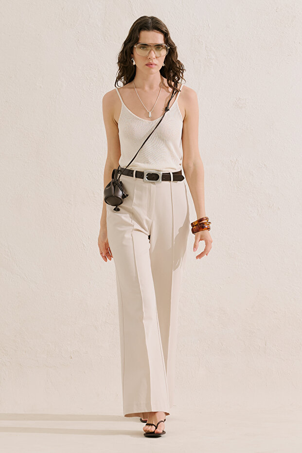 Classic Long Wide-Leg Pants Beige