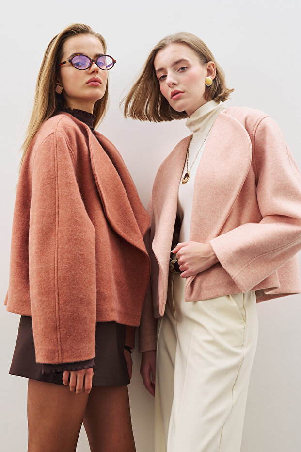 WOOL-BASED SHORT JACKET PEACH