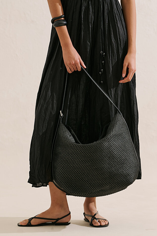 Ezra knit textured xl bag black